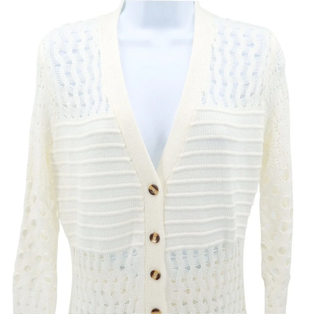 NWT Good Time USA Open Knit Duster Cardigan Pants Set Boho Cream S‎ Resort